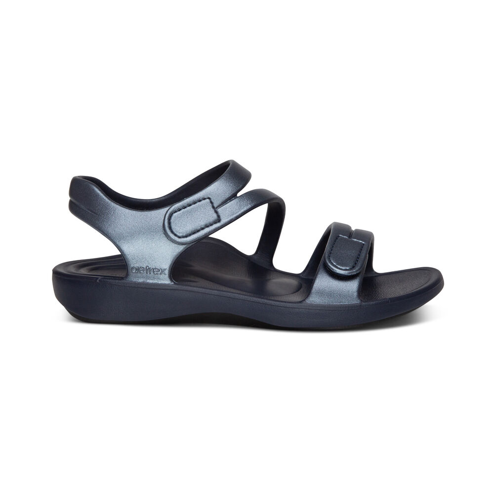 Aetrex Women's Jillian Sport Water-Friendly Sandals - Navy | USA EKGJJQL